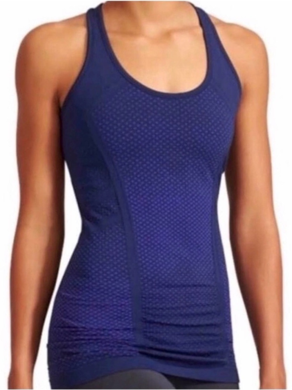 Athleta Fastest Track Seamless Ruched Tank Top Purple Blue Polka Dot Size Small